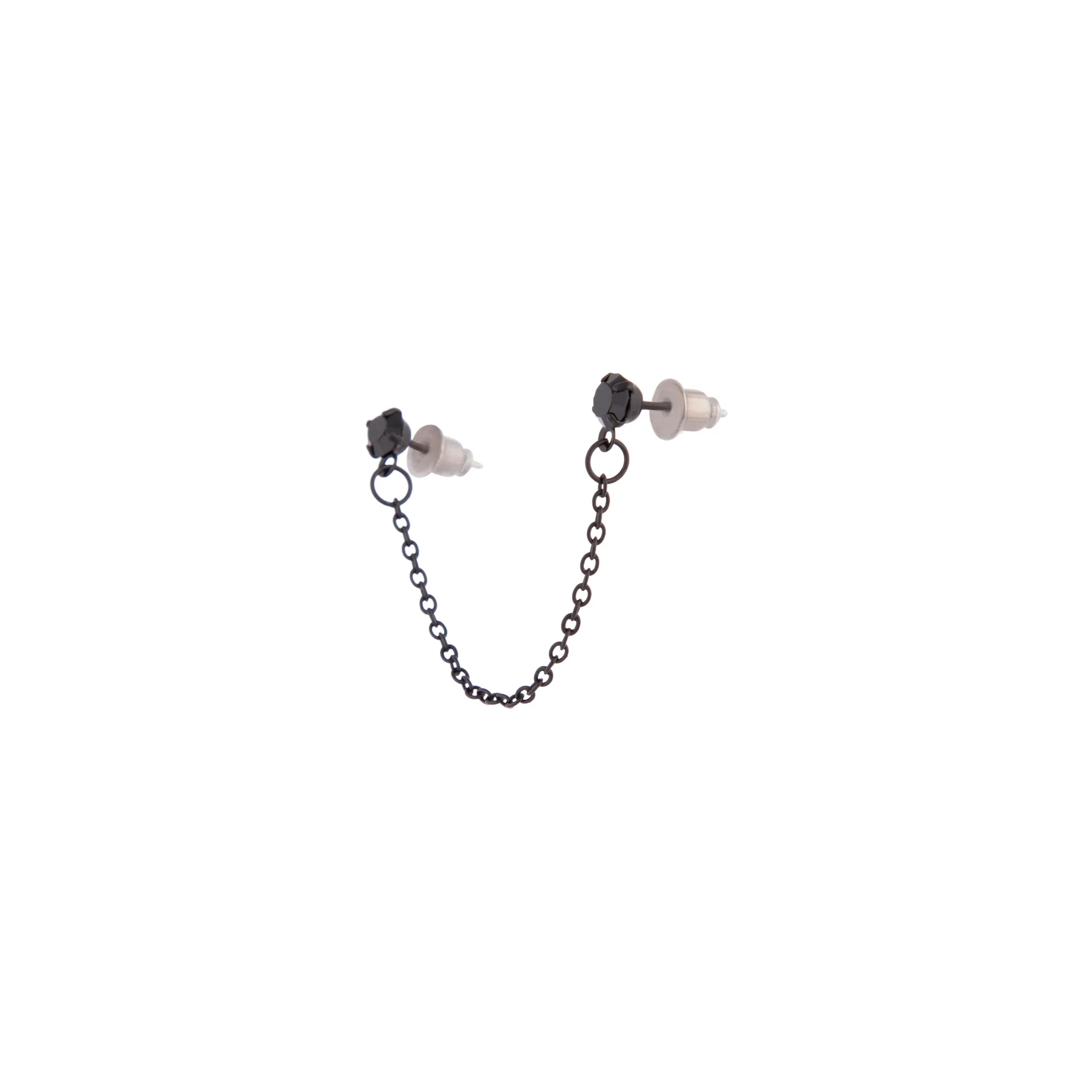 Black Double Diamante Chain Stud Earrings - Image 2