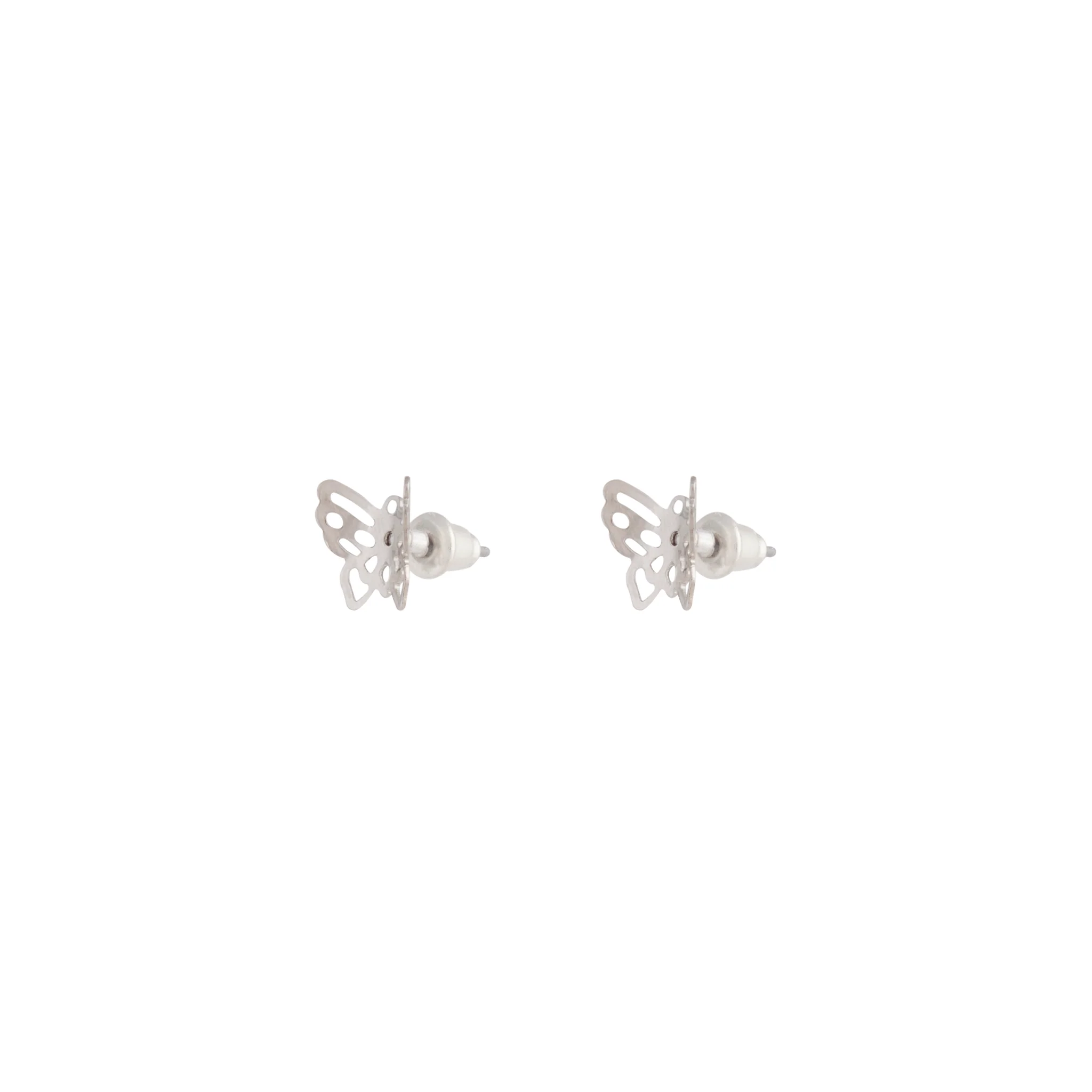 Silver Butterfly Filigree Stud Earrings - Image 2