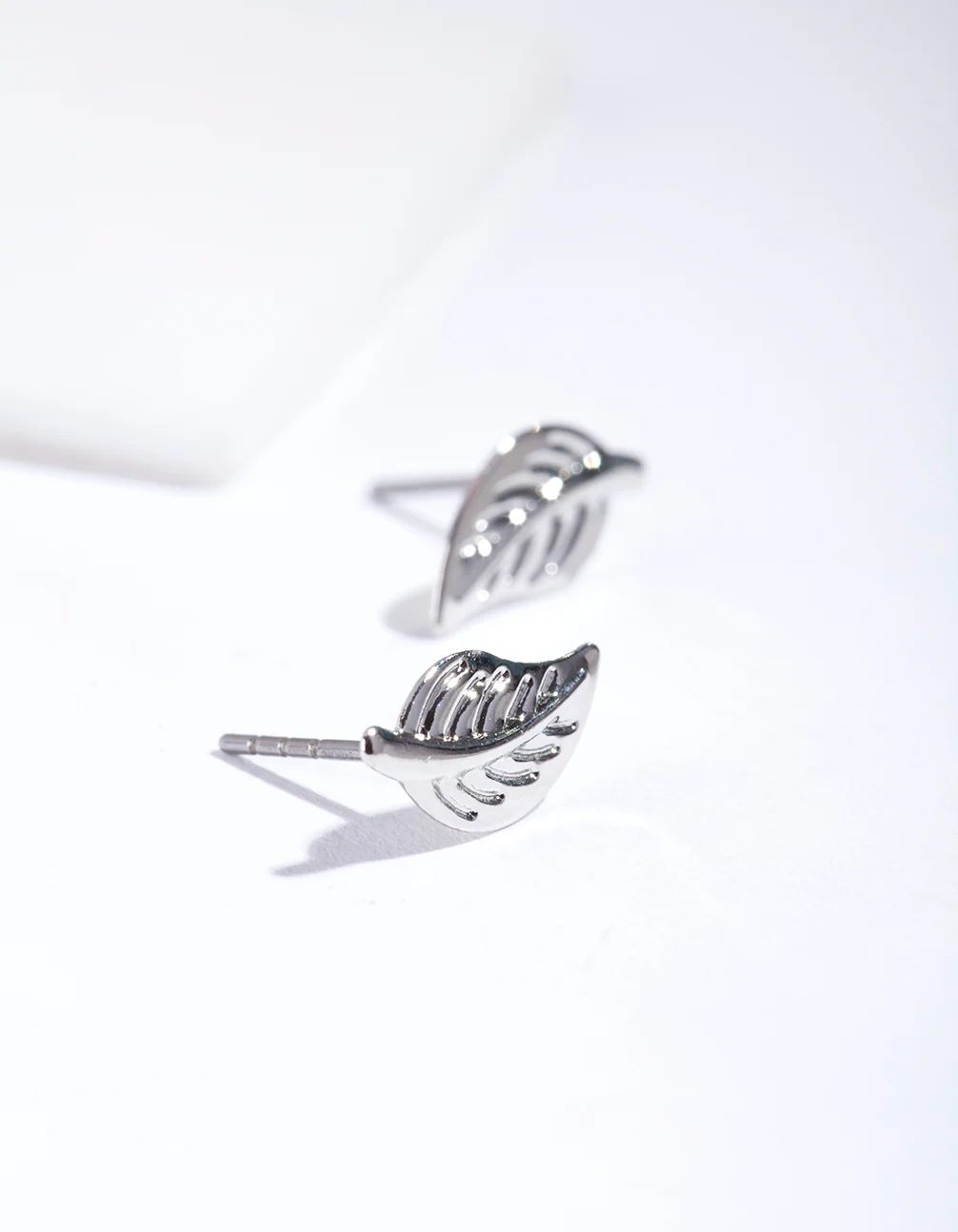 Silver Mini Leaf Stud Earrings - Image 2