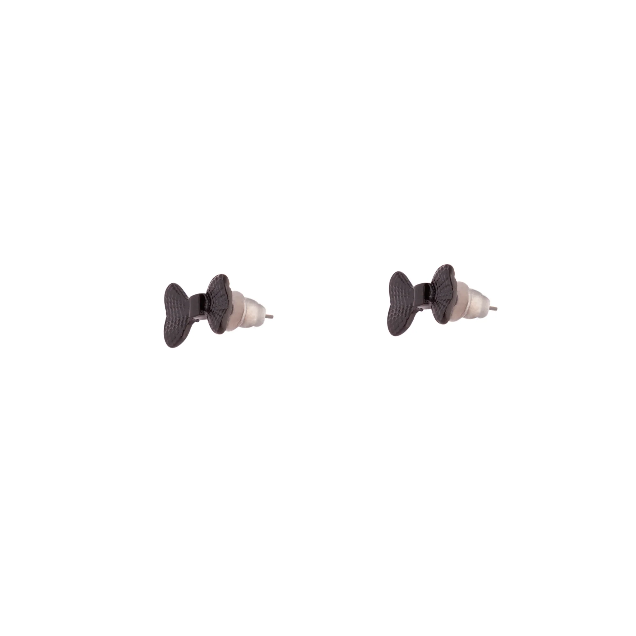 Solid Black Bow Tie Stud Earrings - Image 2