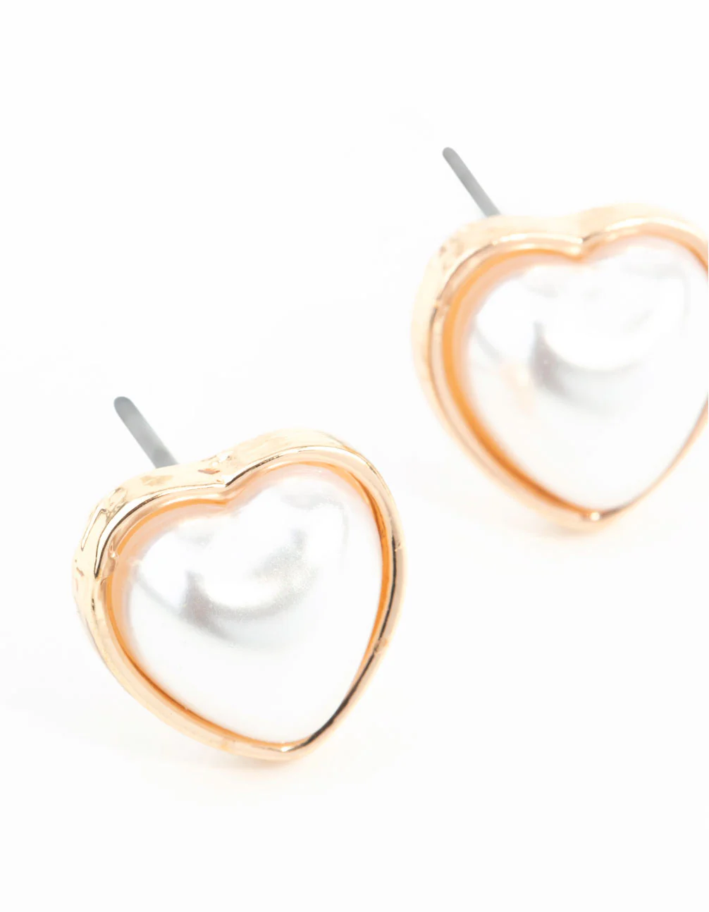 Gold Mini Pearl Heart Stud Earrings - Image 2