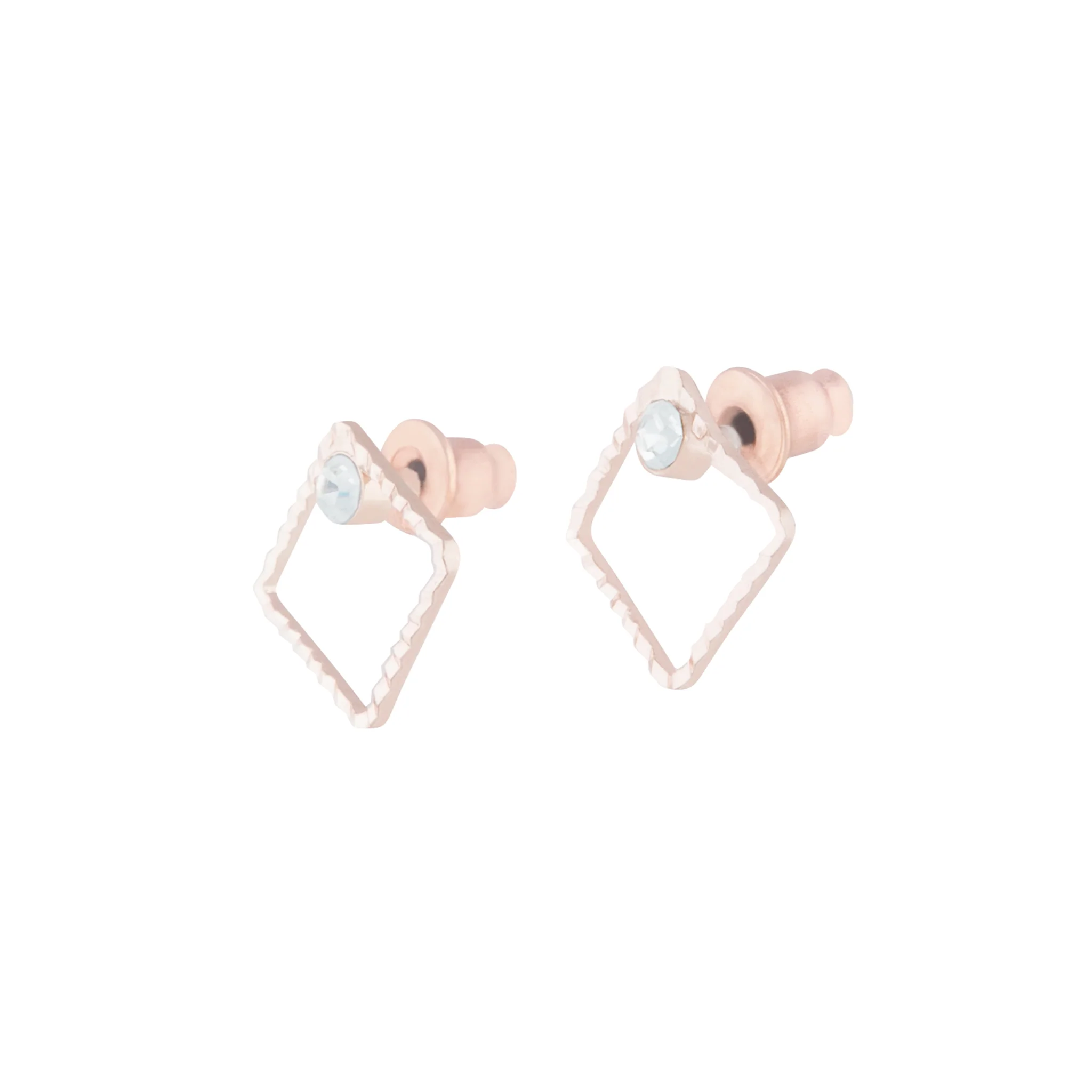 Rose Gold Geometric Square Diamante Stud Earrings - Image 2