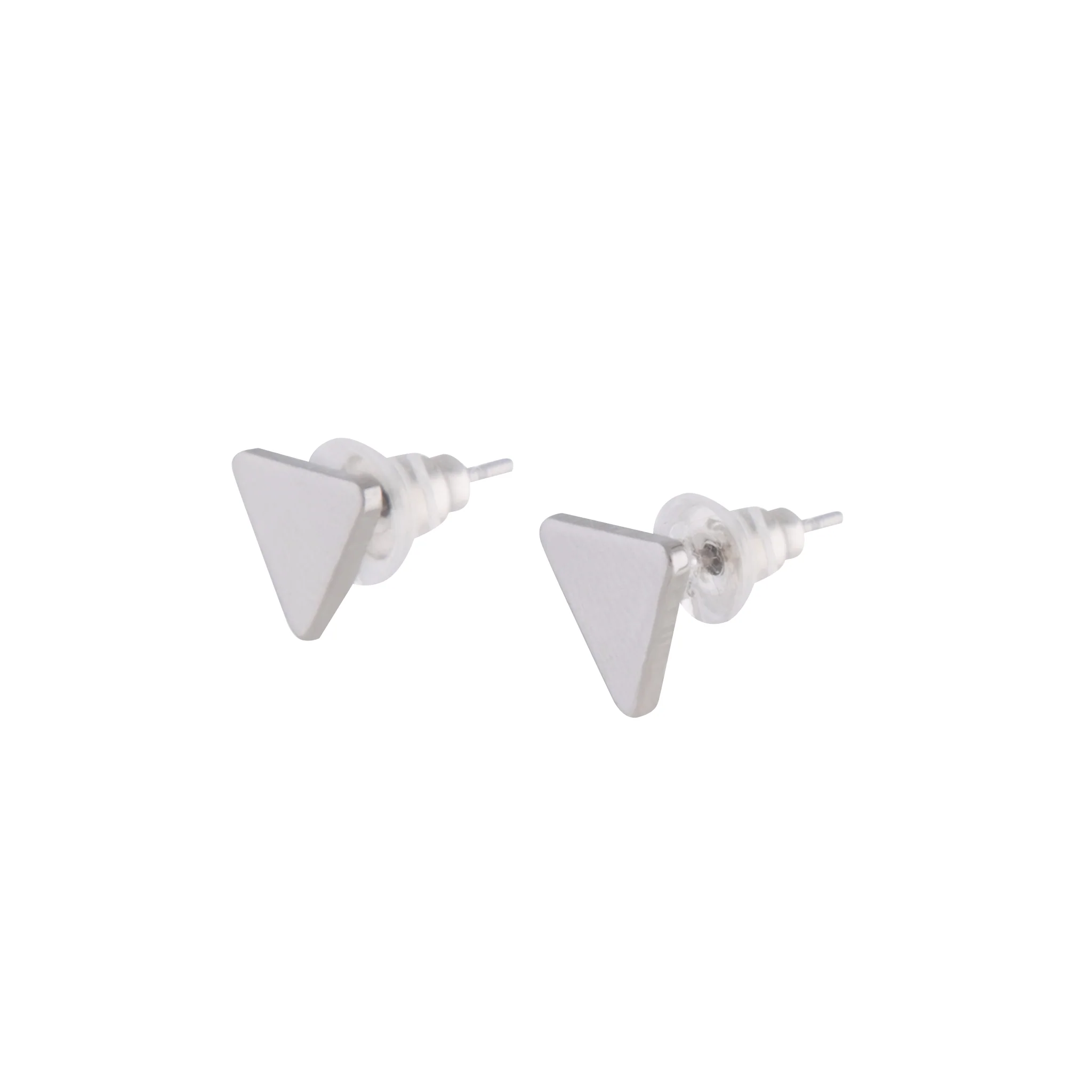 Rhodium Plain Flat Triangle Stud Earrings - Image 2
