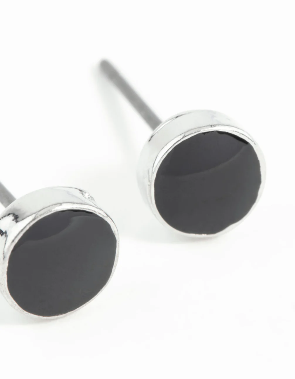 Silver Black Disc Earrings - Image 4
