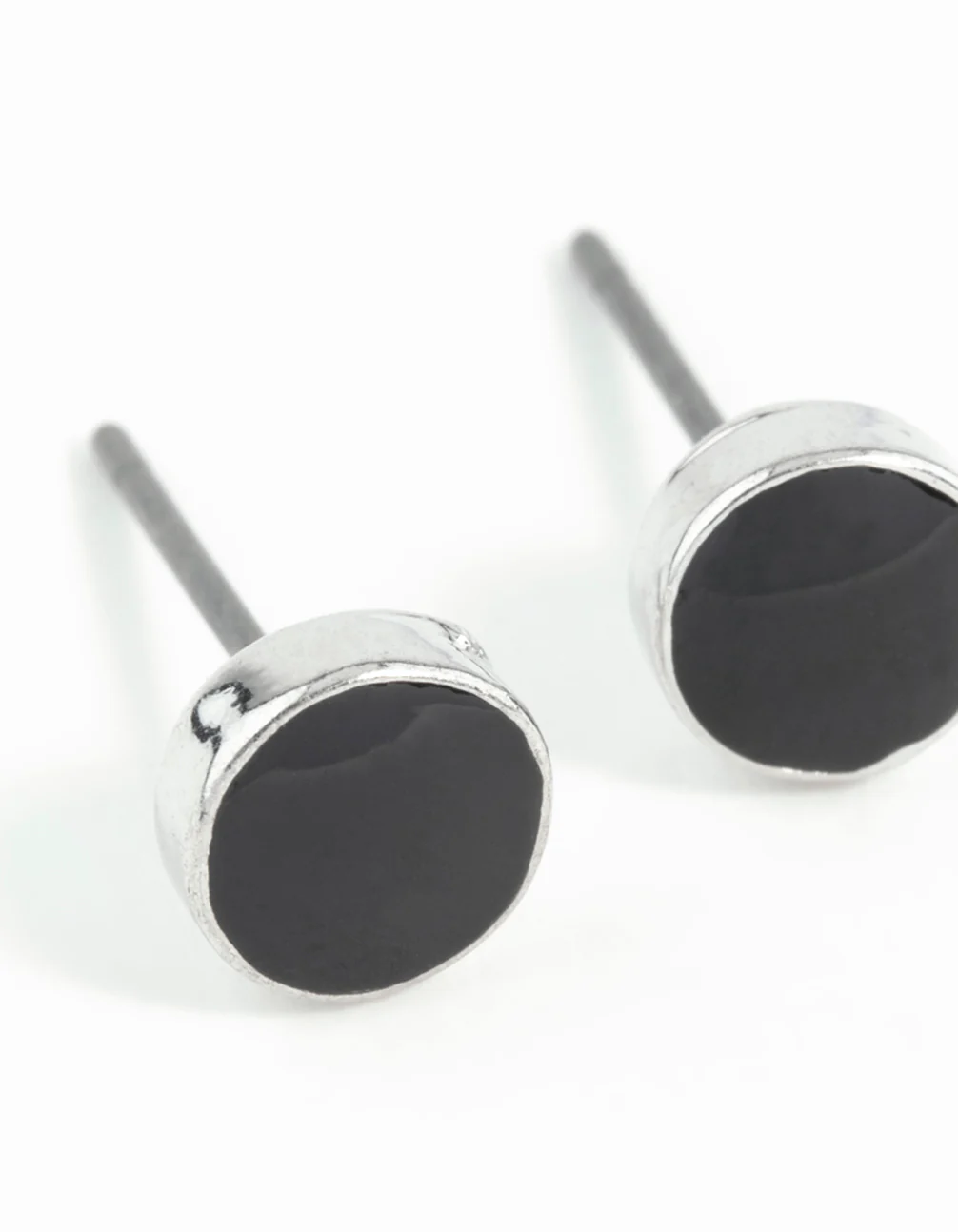 Silver Black Disc Earrings - Image 6
