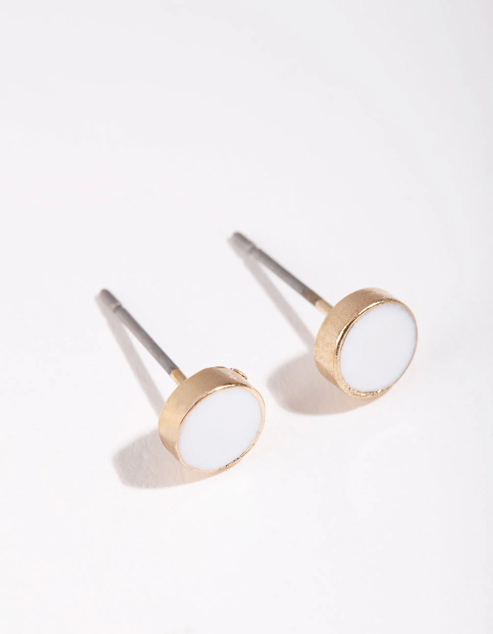 Gold Mini White Enamel Stud Earrings - Image 2