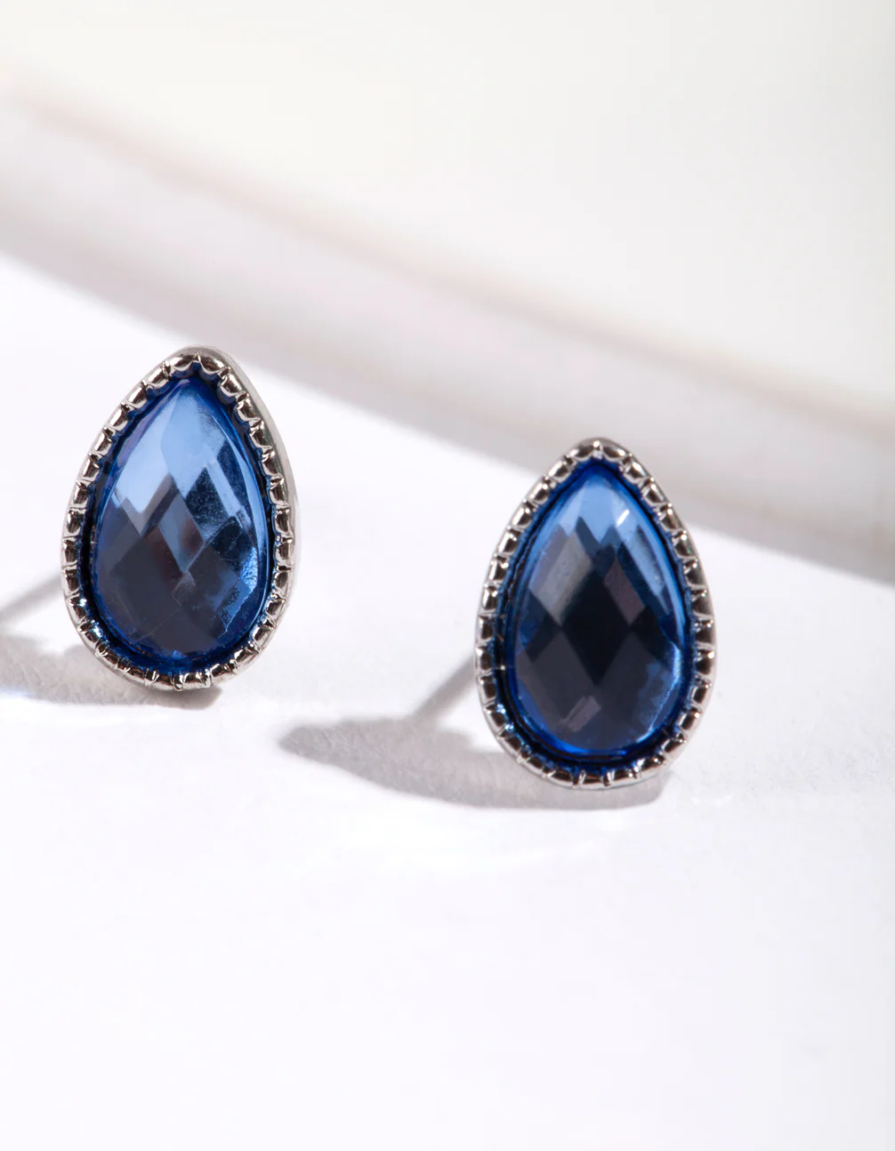 Blue Teardrop Stud Earrings - Image 2