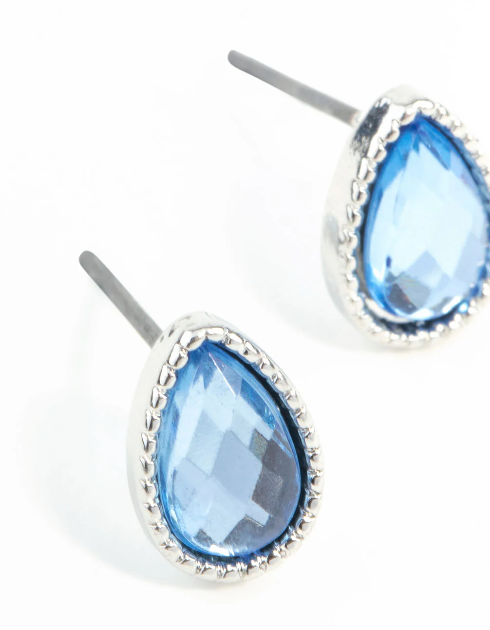 Blue Teardrop Stud Earrings - Image 4