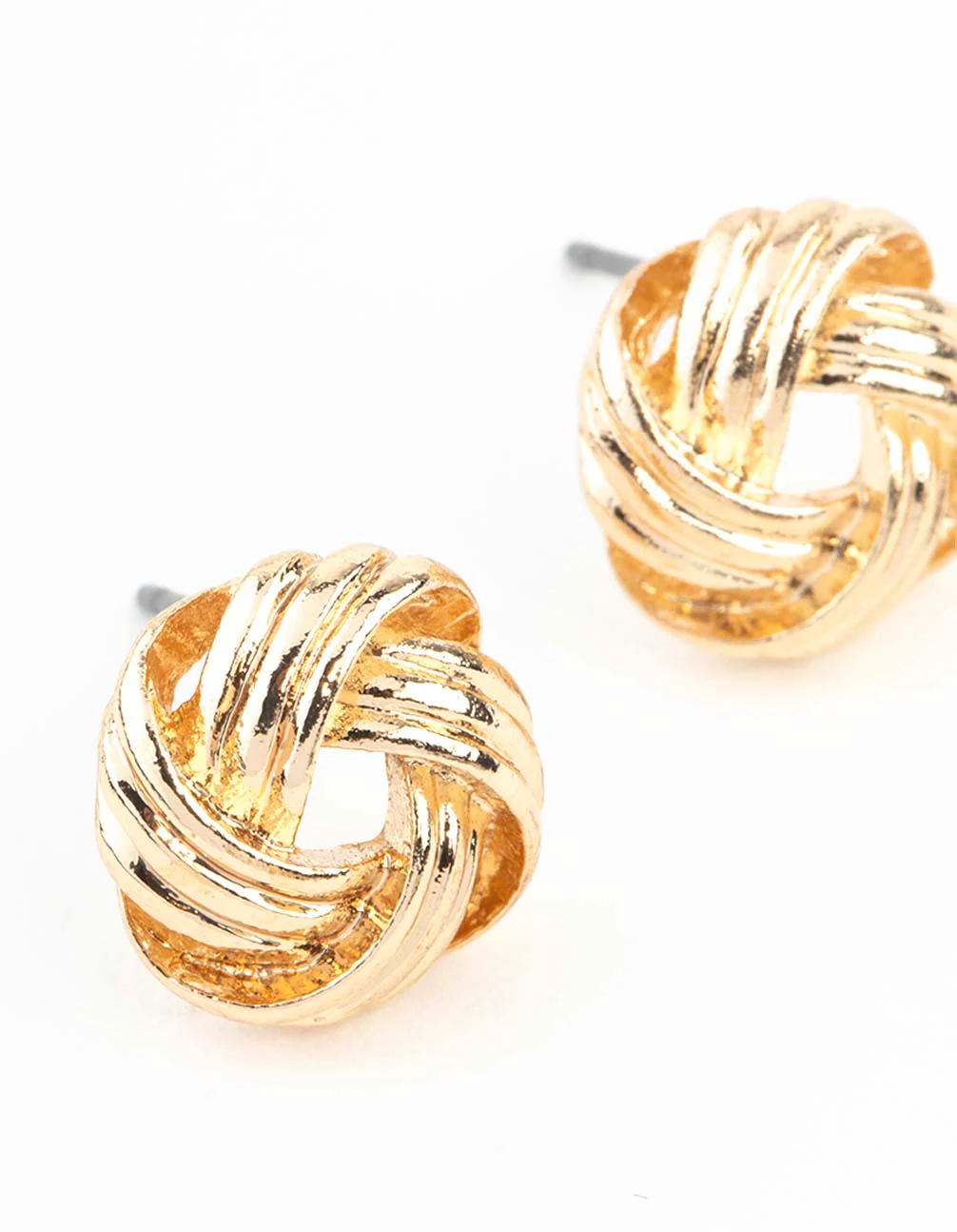 Gold Textured Knot Stud Earrings - Image 3