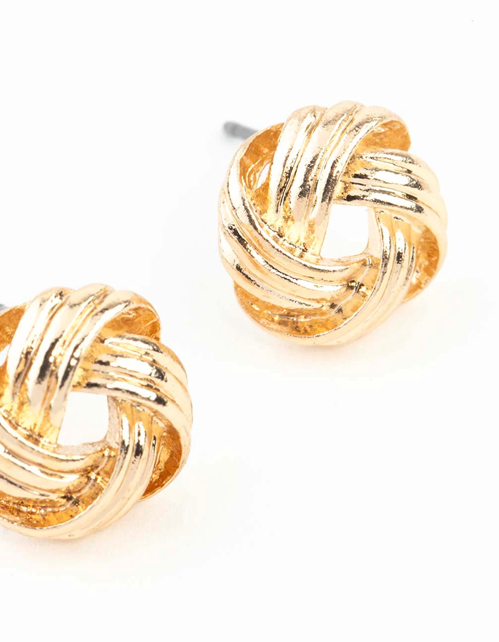 Gold Textured Knot Stud Earrings - Image 4