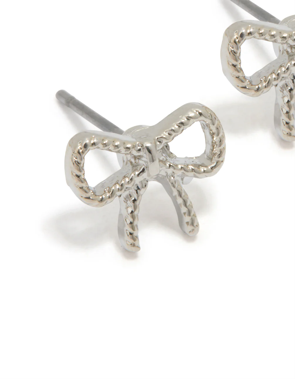 Silver Mini Twisted Bow Stud Earrings - Image 2