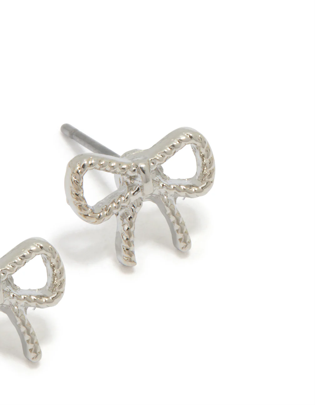 Silver Mini Twisted Bow Stud Earrings - Image 3