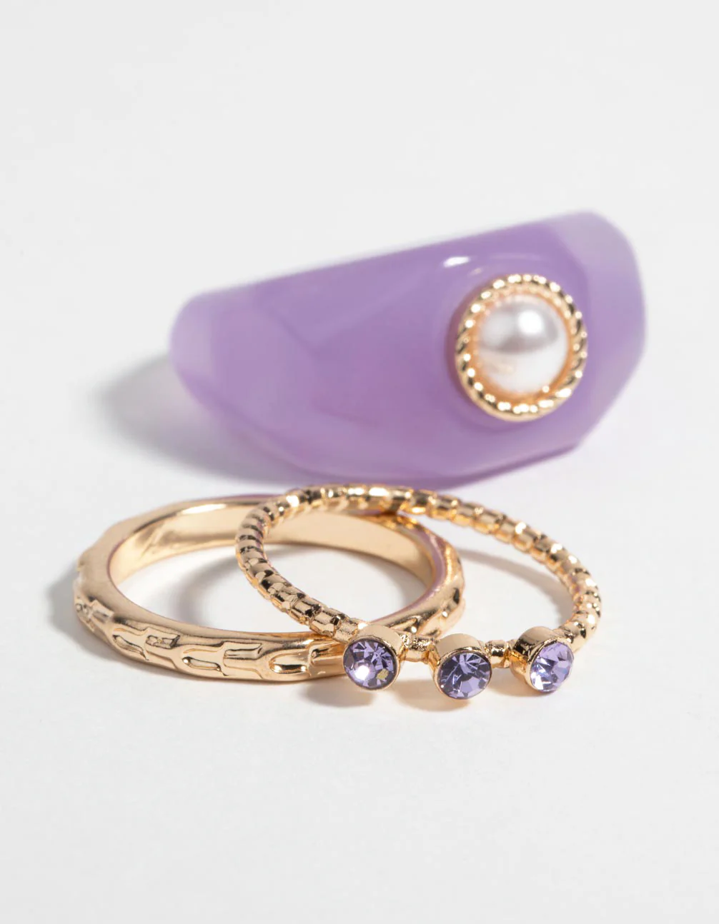 Purple Pearl & Diamante Ring Pack - Image 2