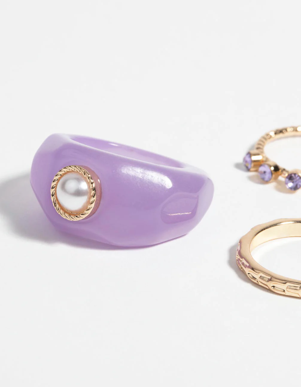 Purple Pearl & Diamante Ring Pack - Image 3