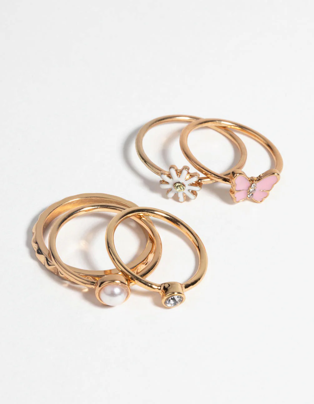 Pink Butterfly & Pearl Ring 5-Pack - Image 2
