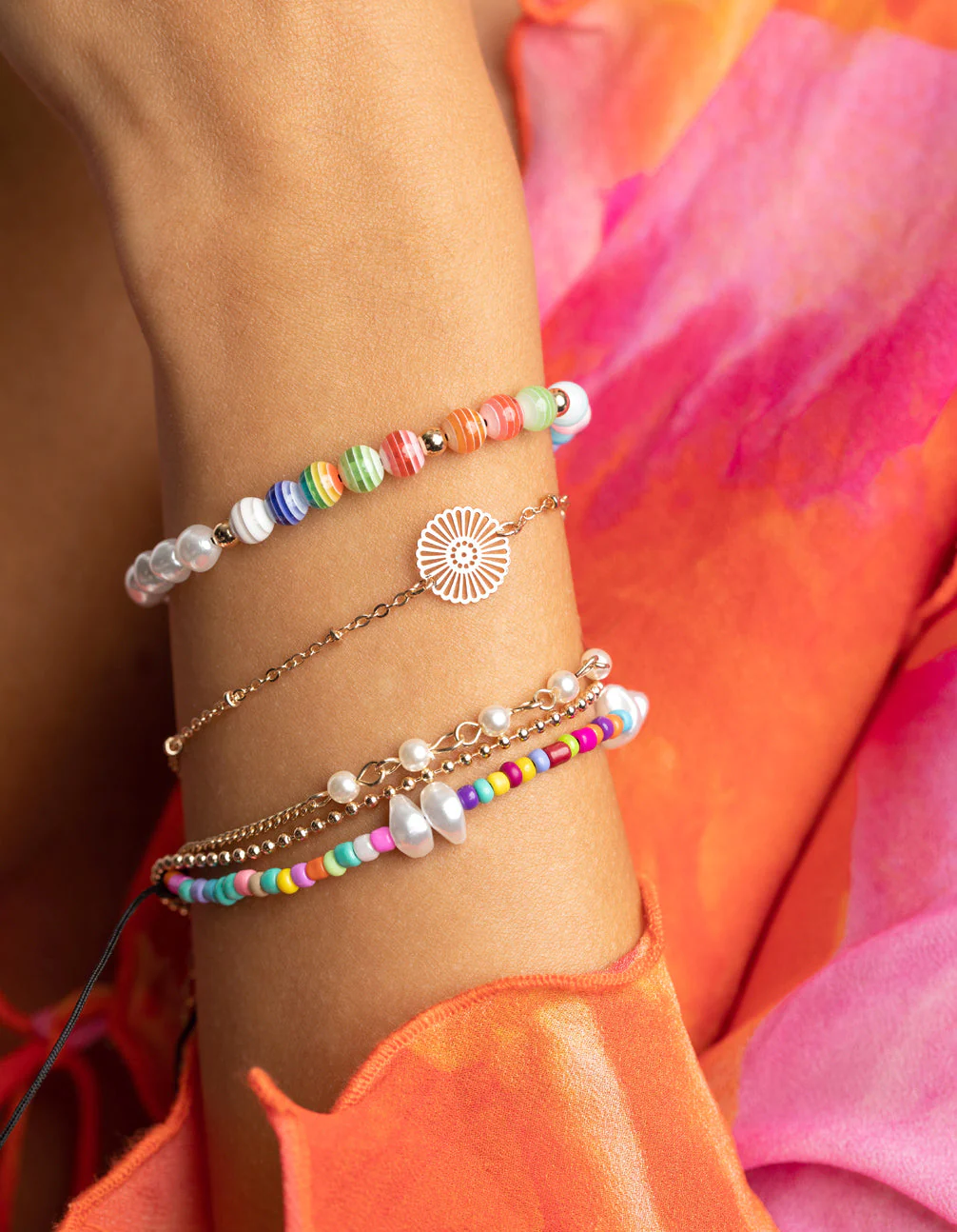 Colourful Bead & Pearl Bracelet 5-Pack - Image 2