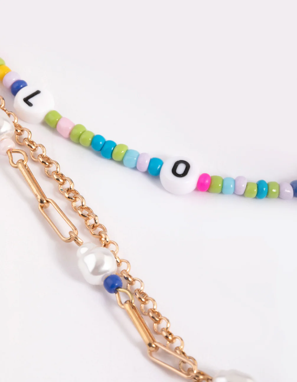 Gold 3 Row Love Mix Bead Pearl Necklace - Image 3