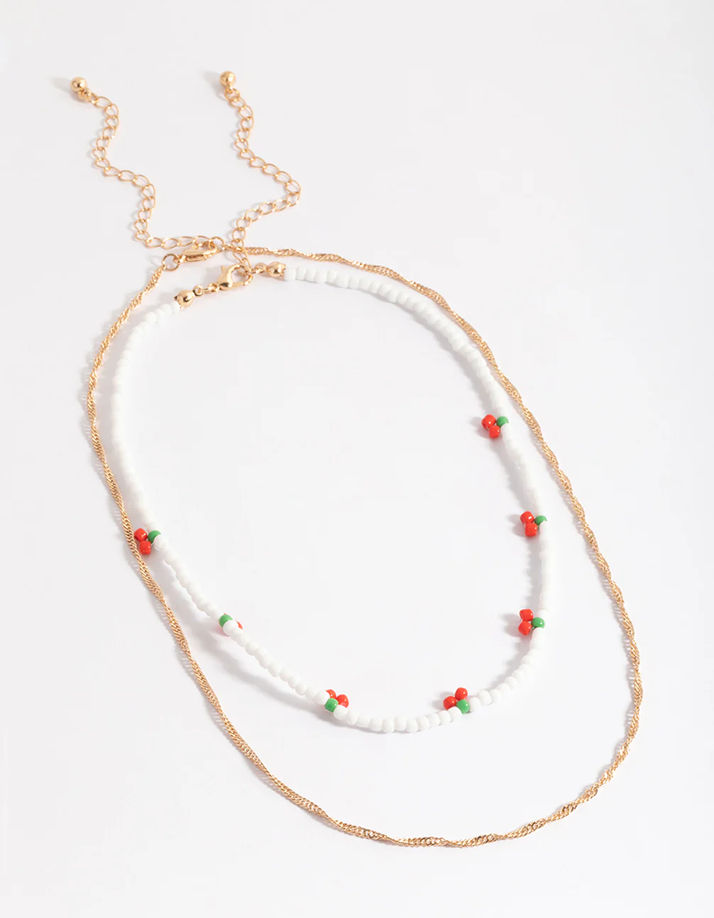 Gold Cherry White Bead 2-Row Necklace - Image 2