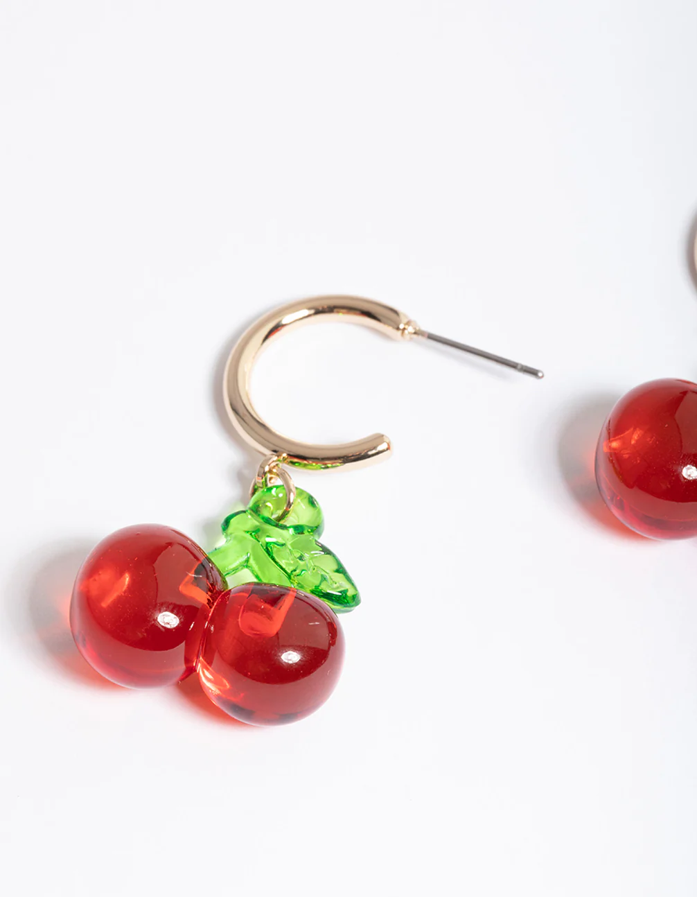 Red Clear Cherry Huggie Earrings - Image 2