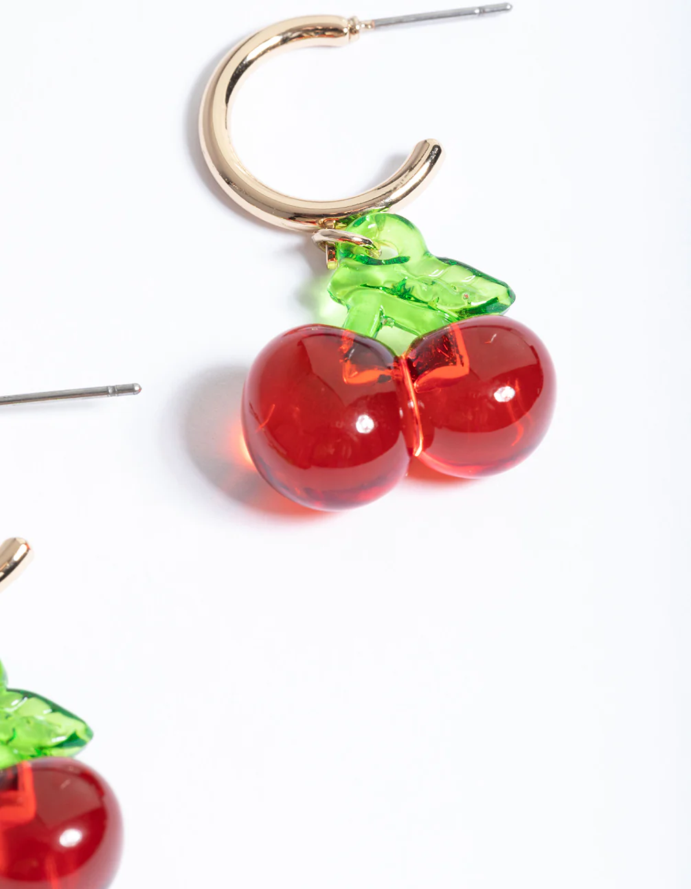 Red Clear Cherry Huggie Earrings - Image 3