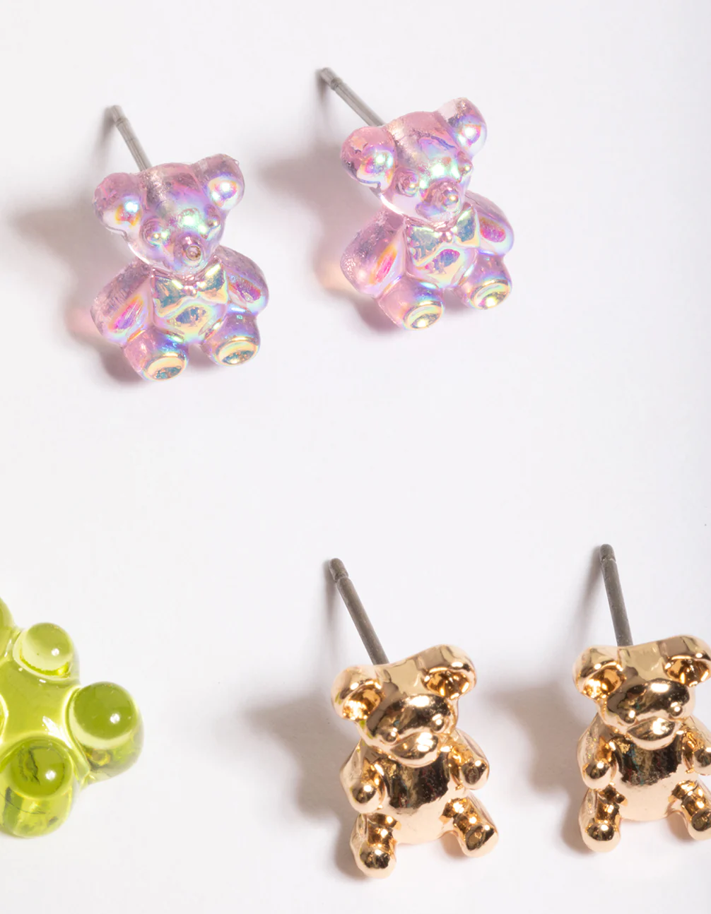 Mixed Lilac & Lime Green Bear Huggie Earrings Pack - Image 3