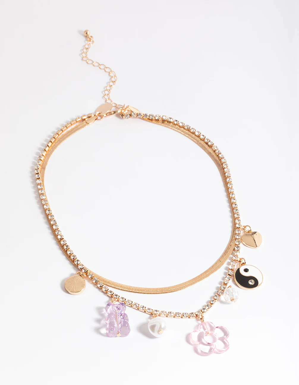 Gold Mixed Flower Charm 3-Row Necklace - Image 2
