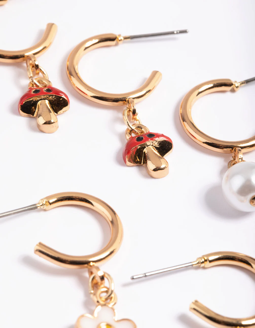 Gold Pearly Daisy Huggie Pack Earrings - Image 2