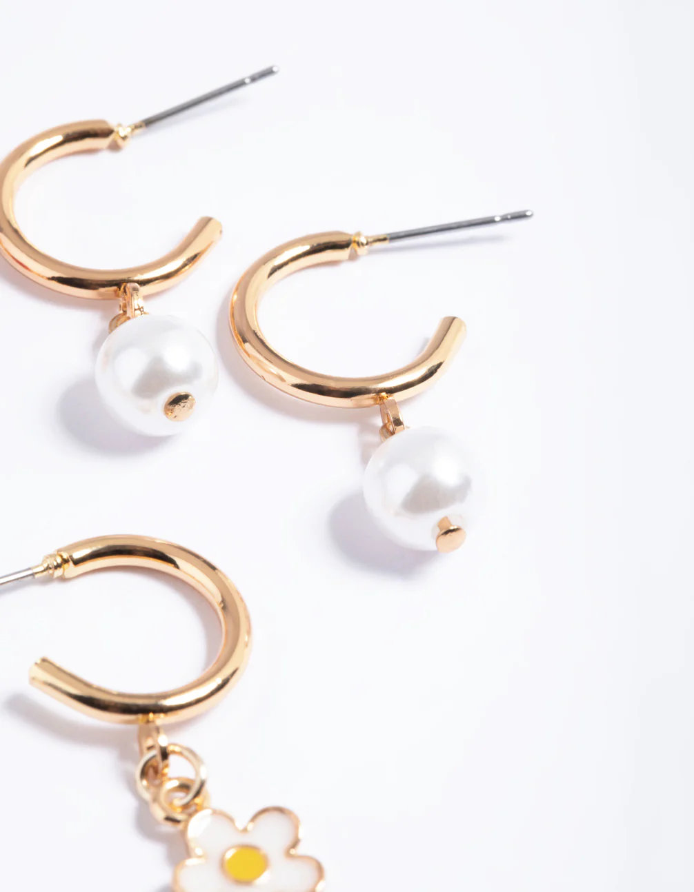 Gold Pearly Daisy Huggie Pack Earrings - Image 3