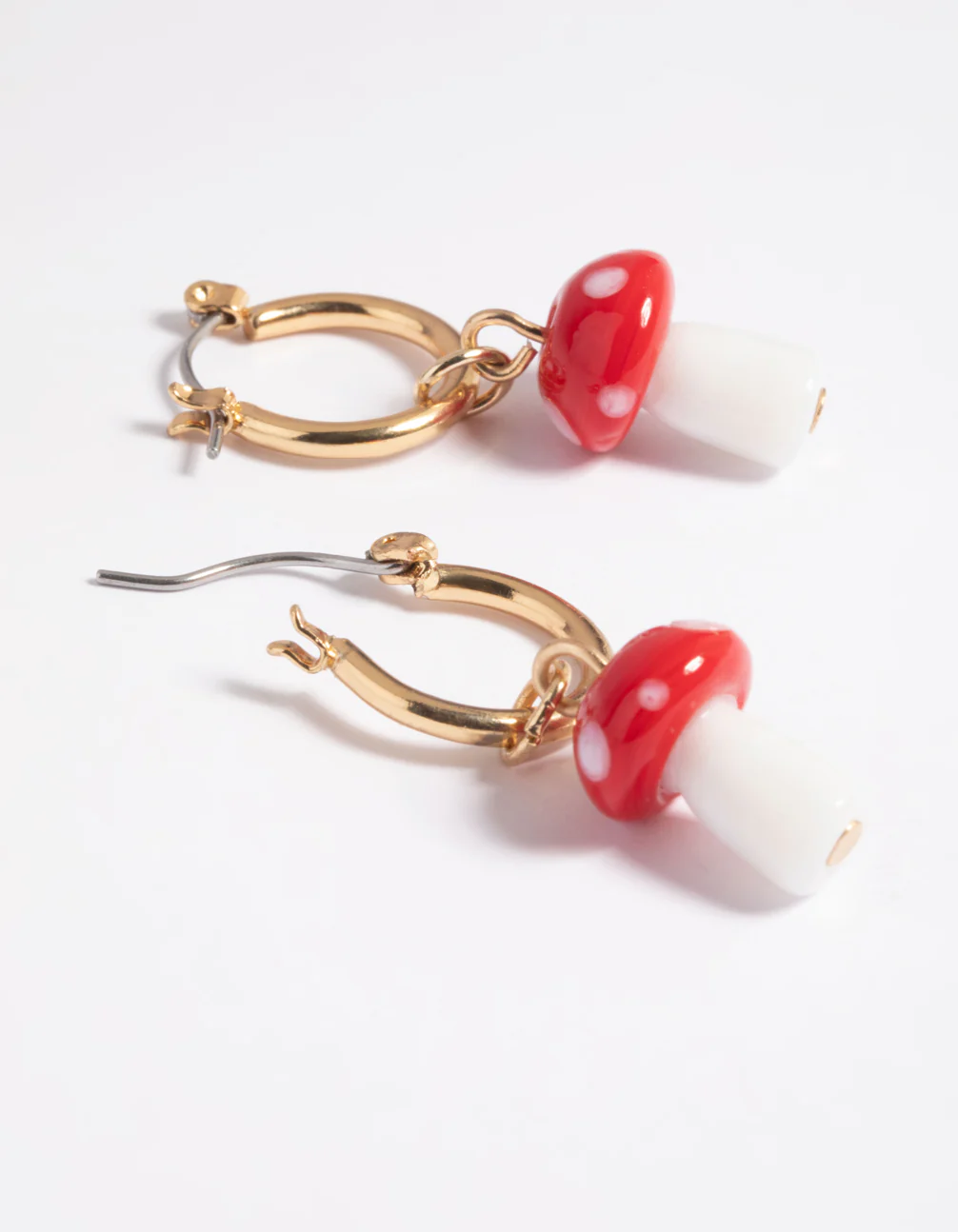 90s Red Mushroom Huggie Hoop Earrings - Image 3