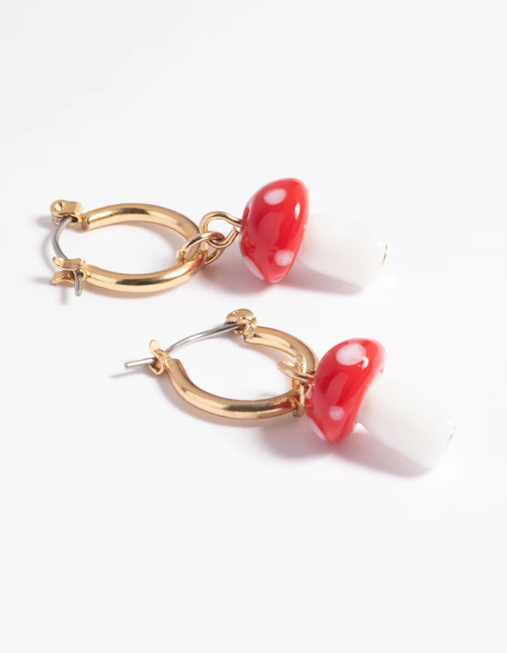 90s Red Mushroom Huggie Hoop Earrings - Image 4