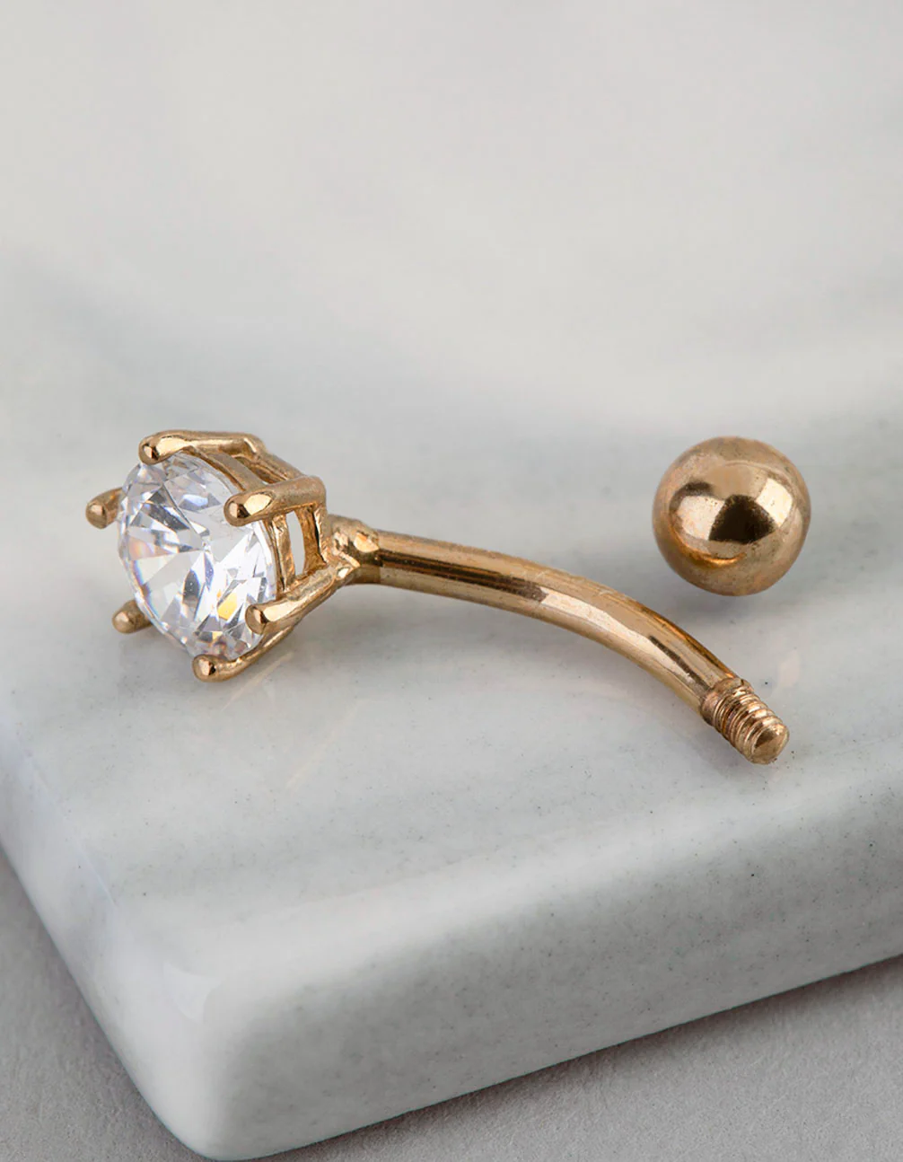 9ct Gold 6mm Cubic Zirconia Belly Ring - Image 3