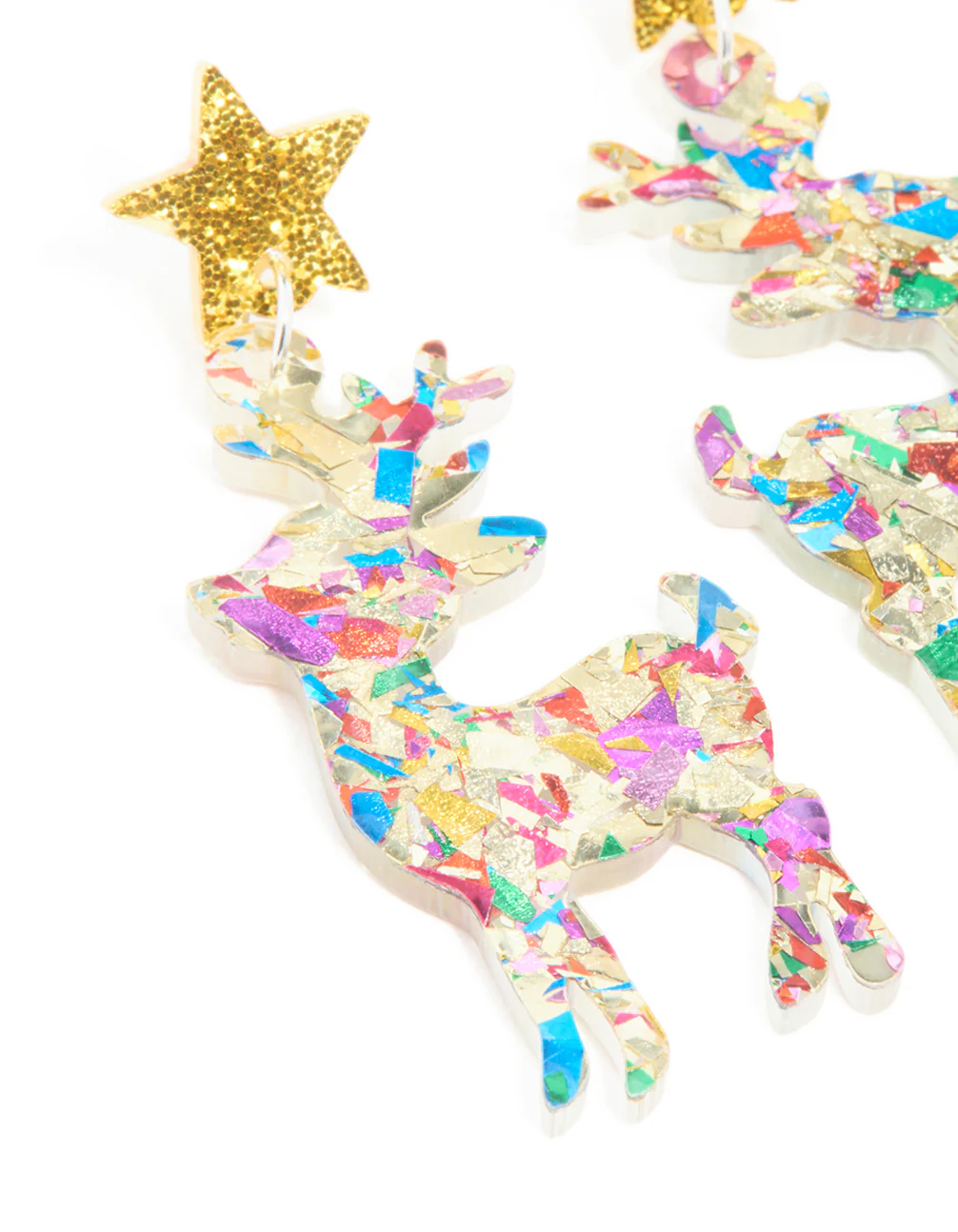 Acrylic Glitter Star Reindeer Drop Earrings - Image 2