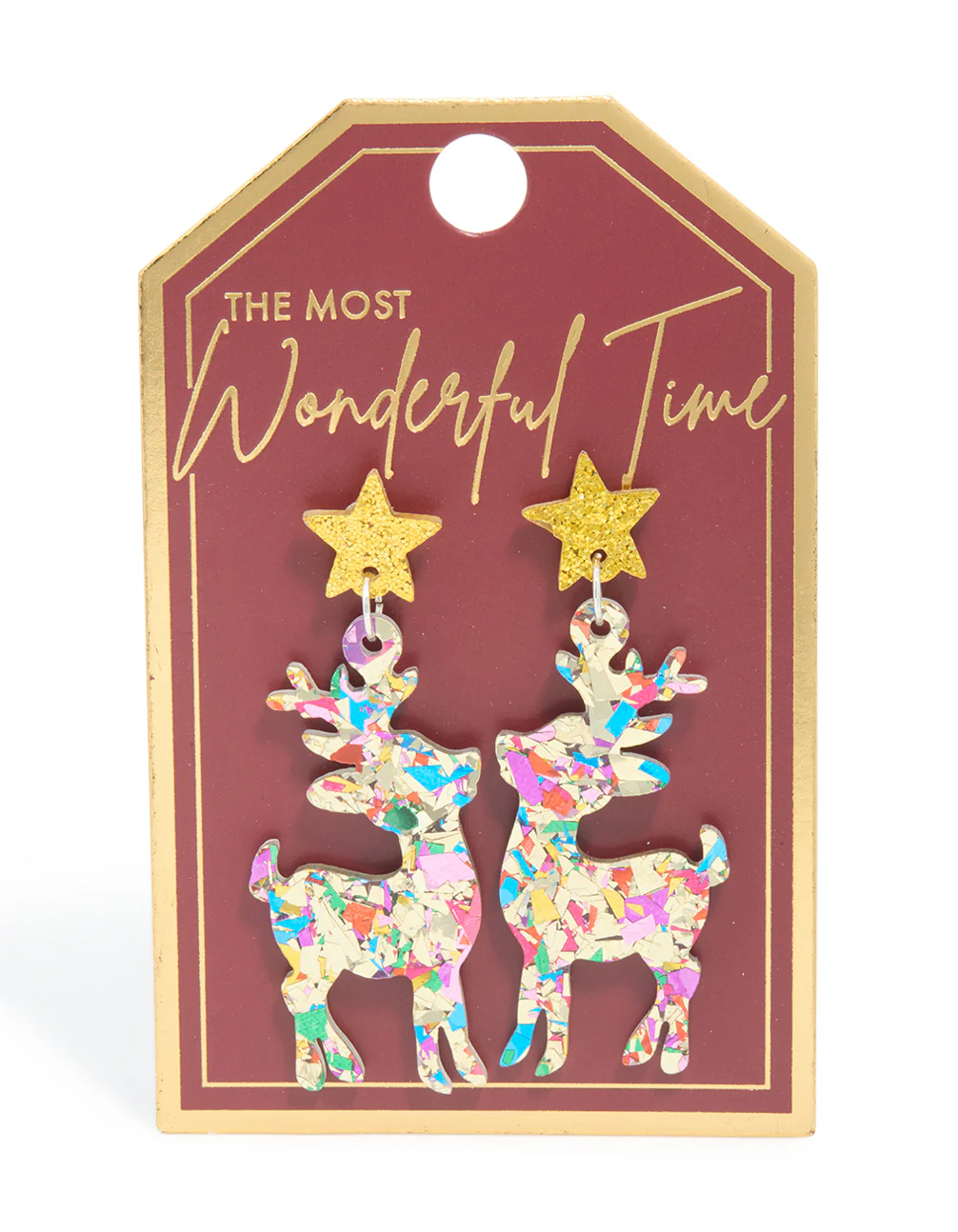 Acrylic Glitter Star Reindeer Drop Earrings - Image 3