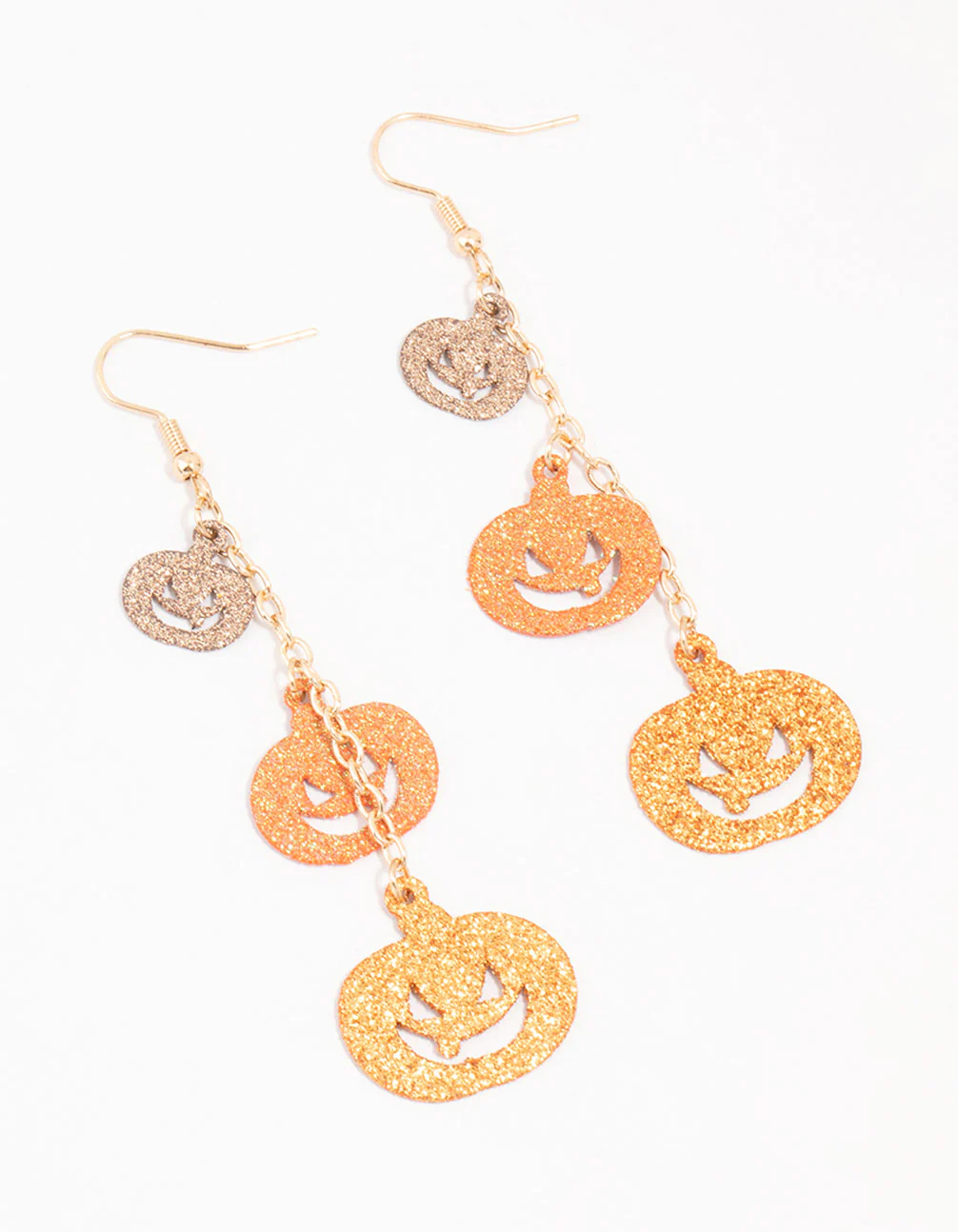 Acrylic Gold, Black & Orange Glitter Pumpkin Drop Earrings