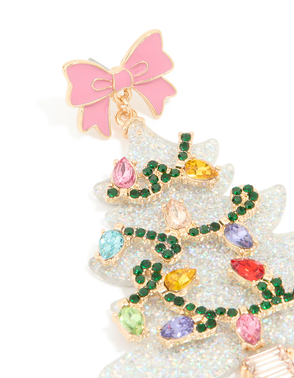 Acrylic Multicoloured Diamante Light Festive Tree Drop Earrings - Image 2