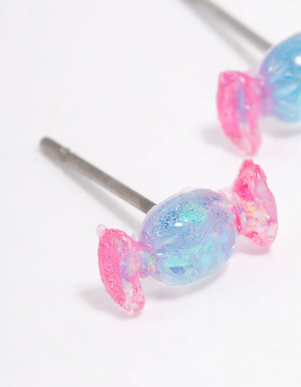 Acrylic Pink & Blue Holographic Lollipop Stud Earrings - Image 2