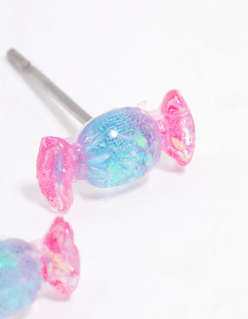 Acrylic Pink & Blue Holographic Lollipop Stud Earrings - Image 3