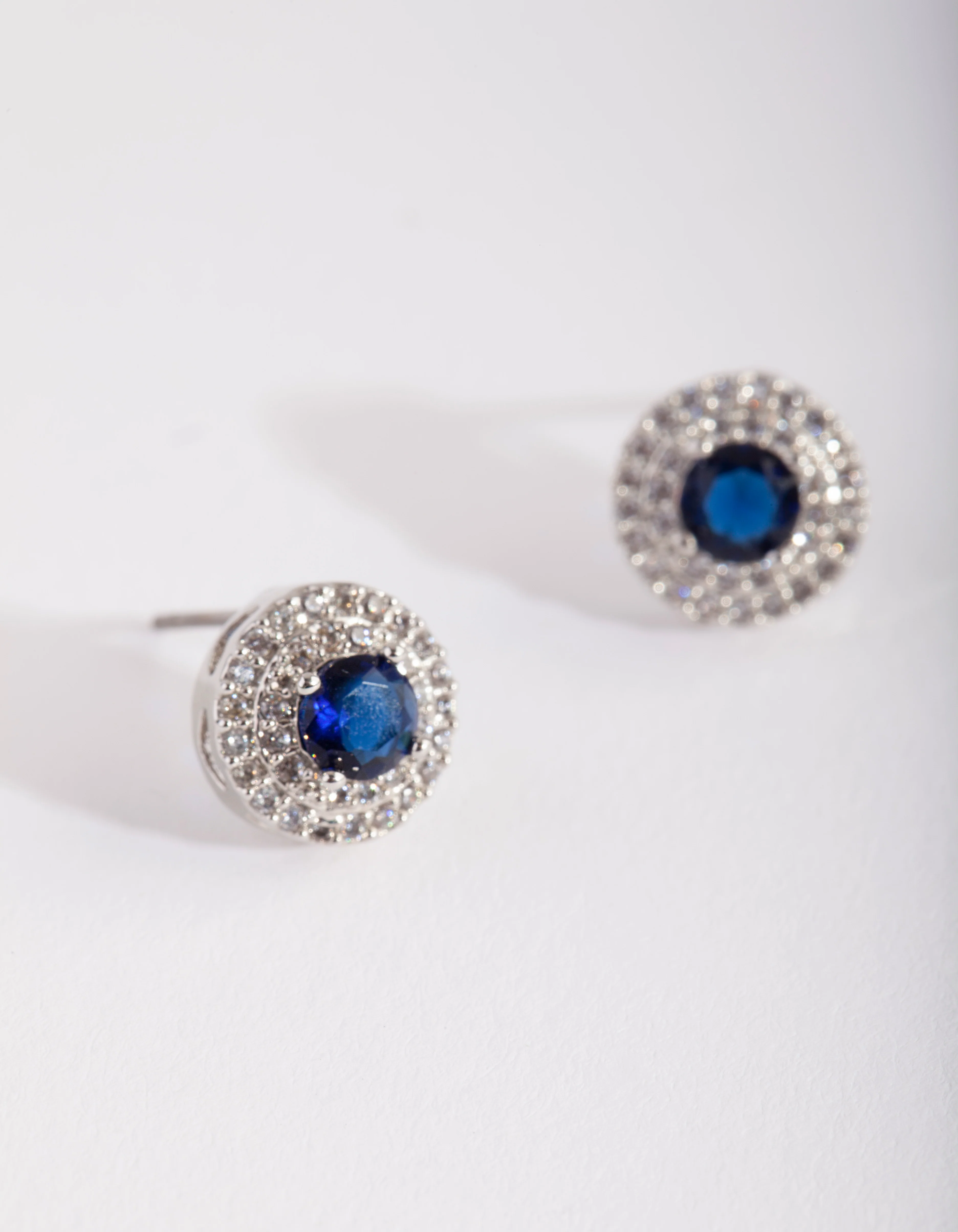 Silver Diamond Simulant  Blue Stud Earrings - Image 2