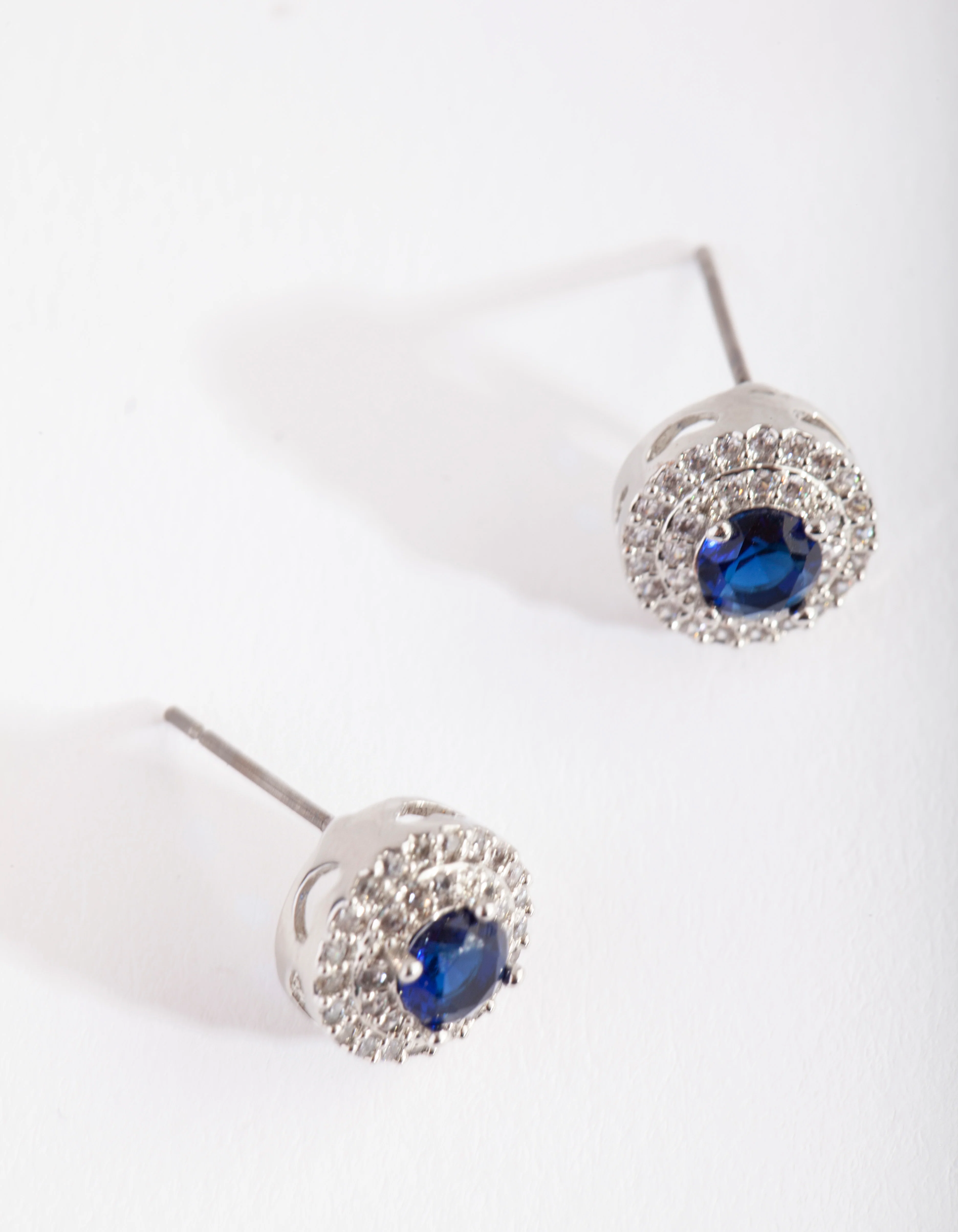 Silver Diamond Simulant  Blue Stud Earrings - Image 3
