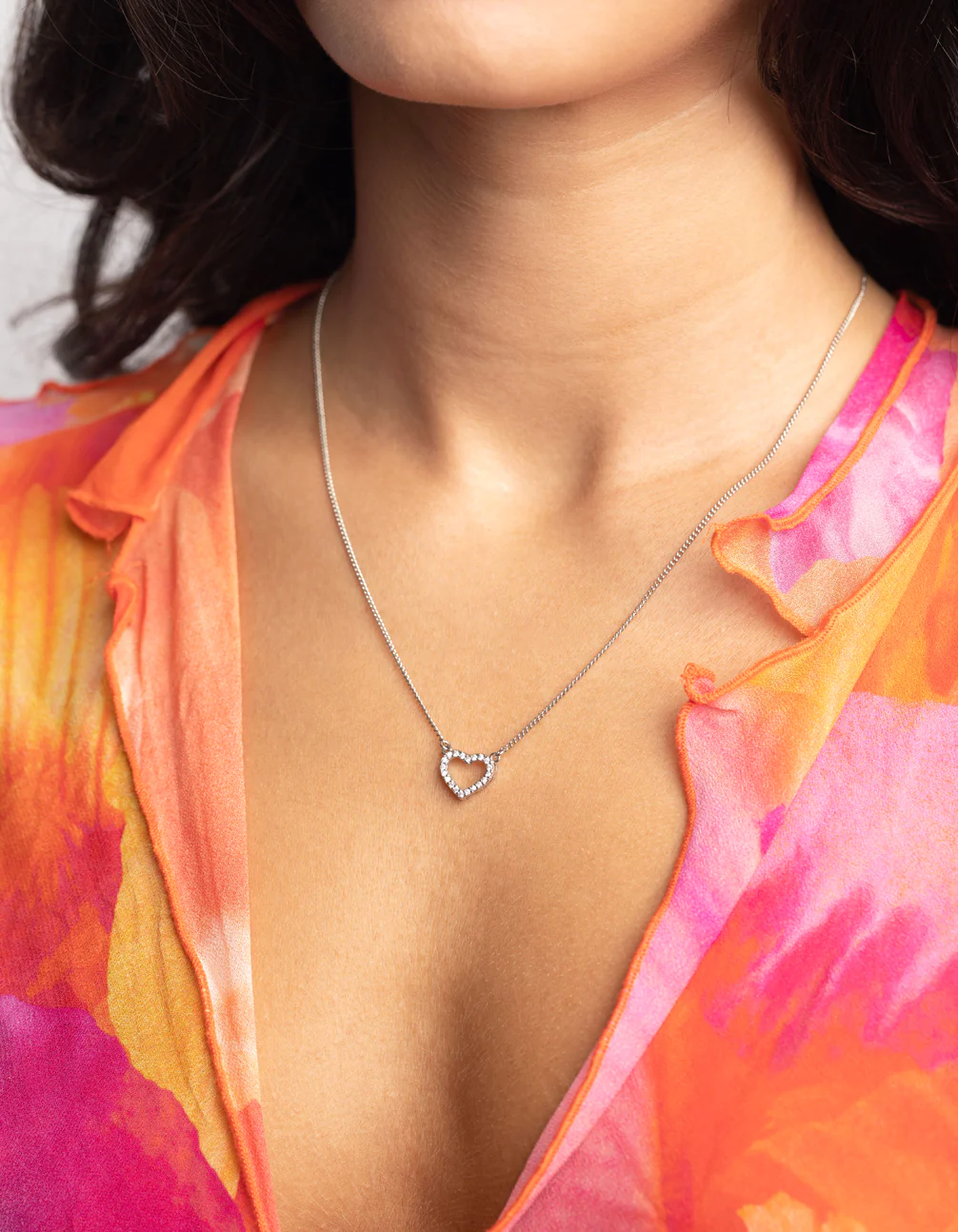 Silver Cubic Zirconia Heart Necklace - Image 2