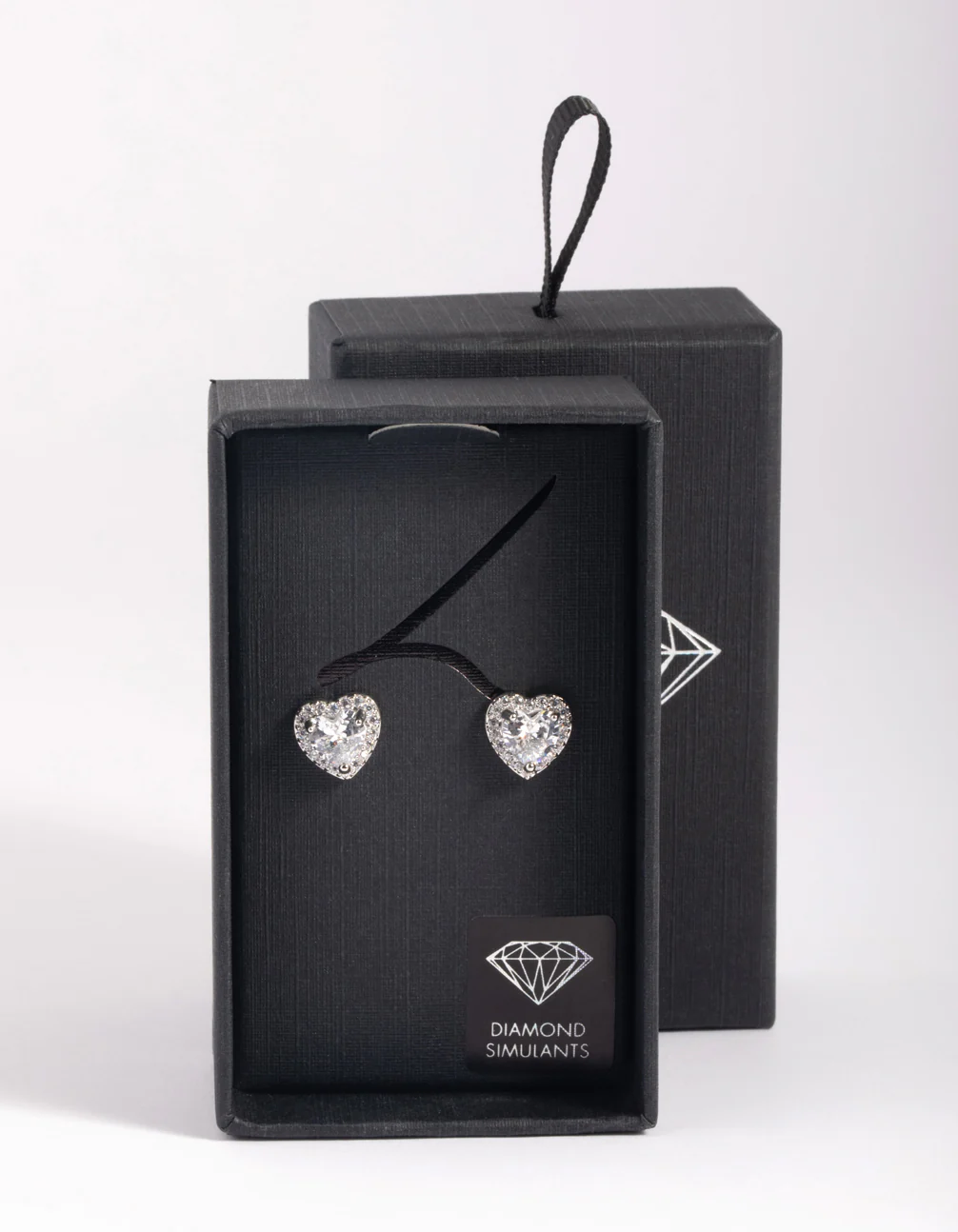 Silver Diamante Heart Stud Earrings - Image 2