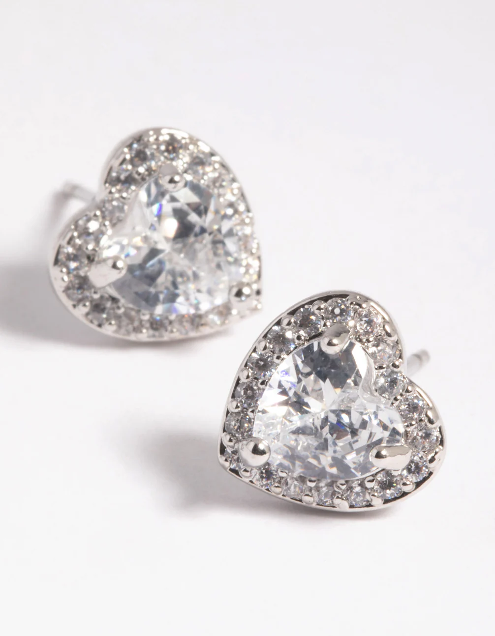 Silver Diamante Heart Stud Earrings - Image 3