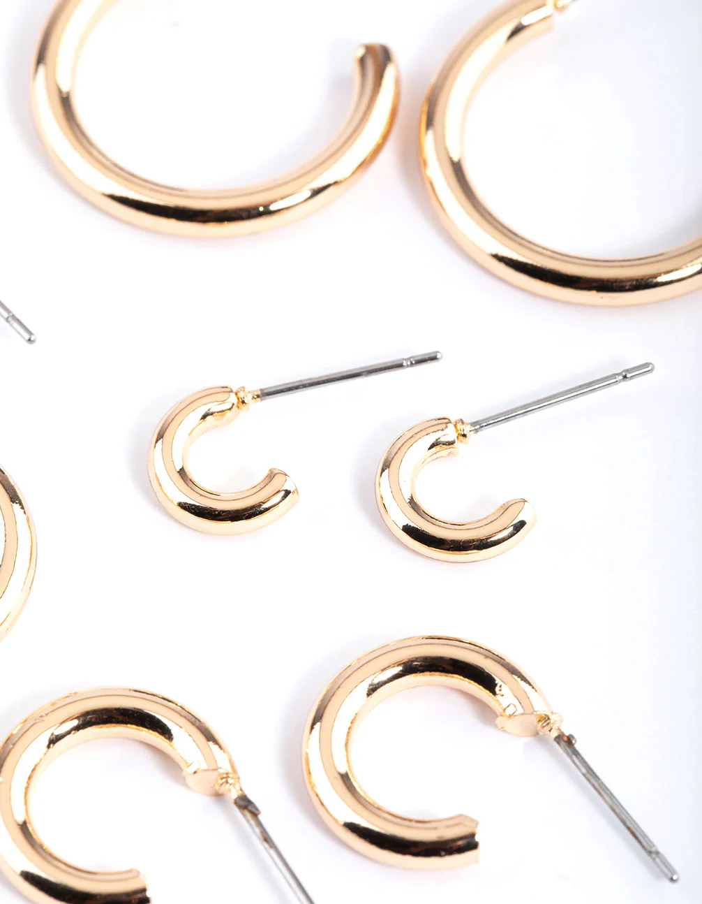 Gold Basic Round Hoop Earrings 4-Pack - Image 3
