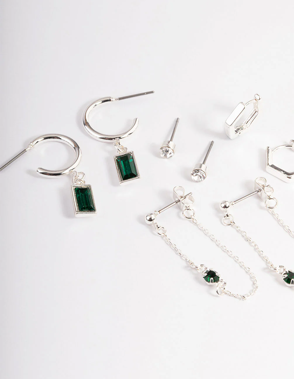 Green Diamante Baguette Earrings 4-Pack - Image 2