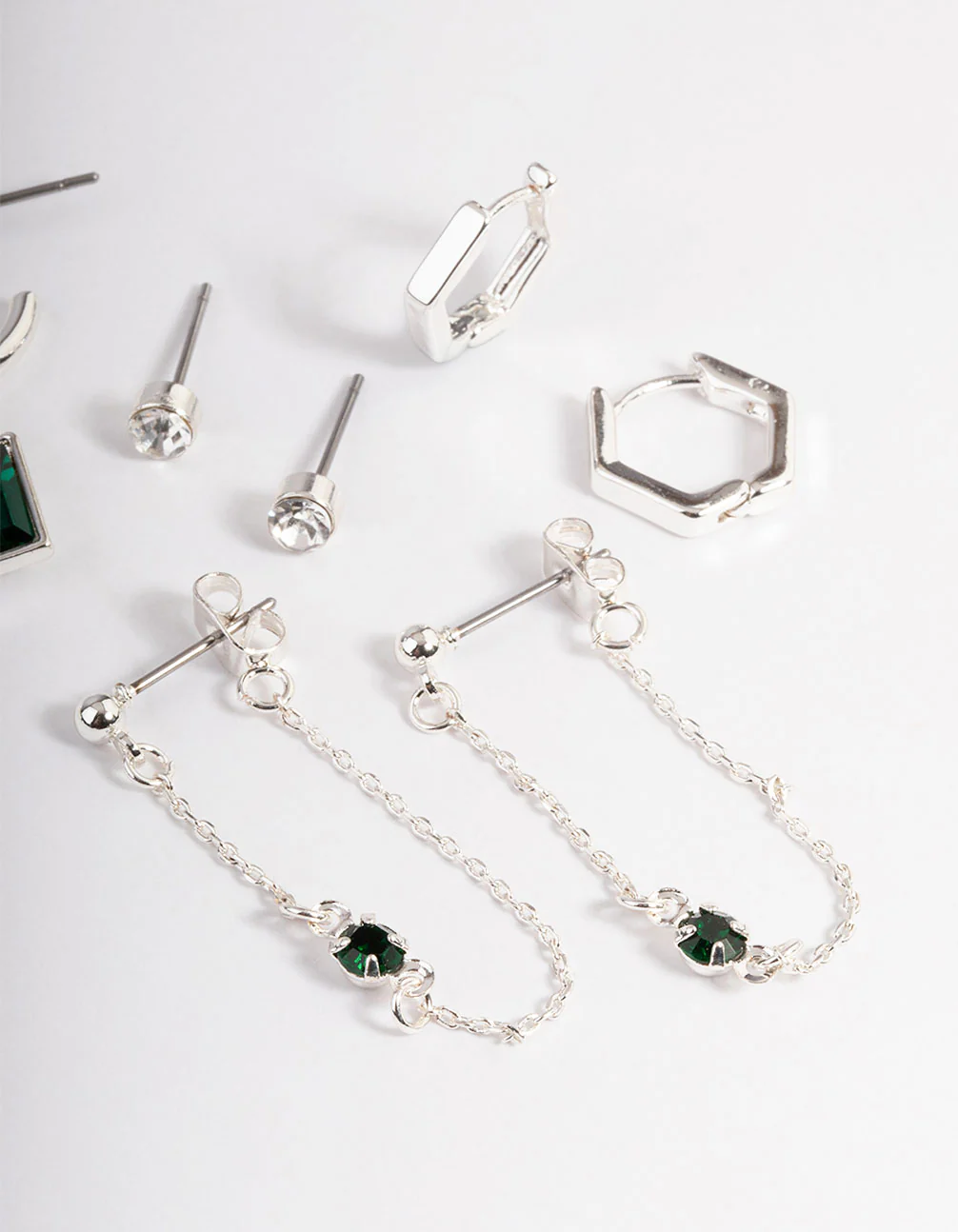 Green Diamante Baguette Earrings 4-Pack - Image 3