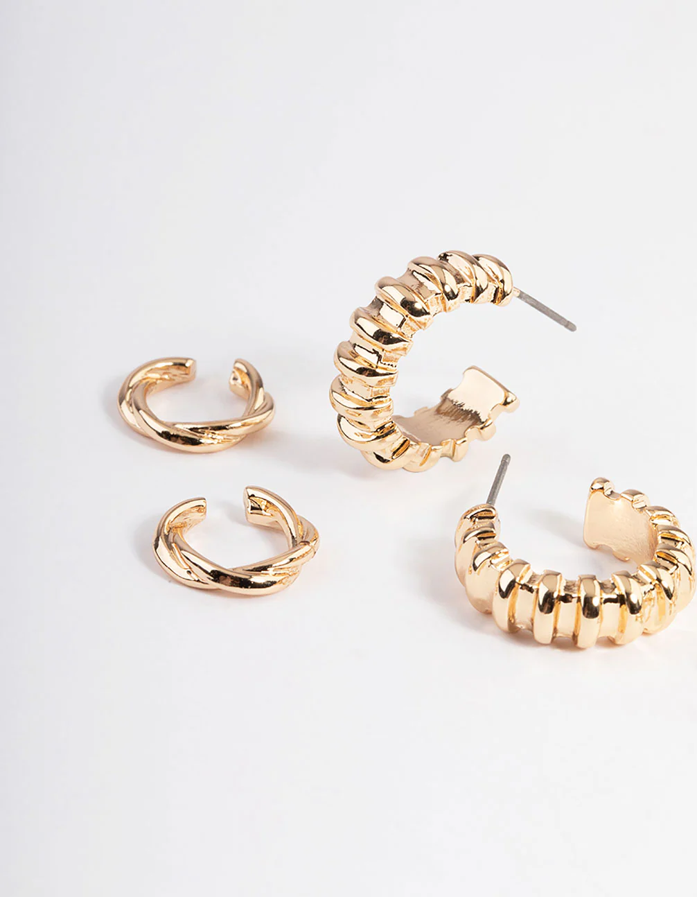 Gold Stretch Texture Hoop Earrings 4-Pack - Image 2