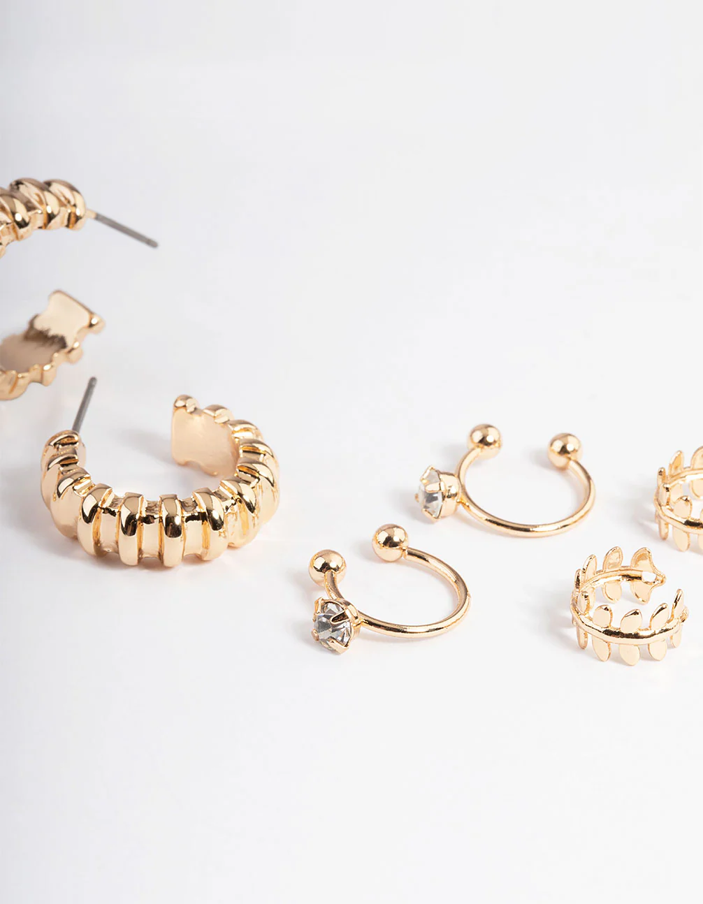 Gold Stretch Texture Hoop Earrings 4-Pack - Image 3