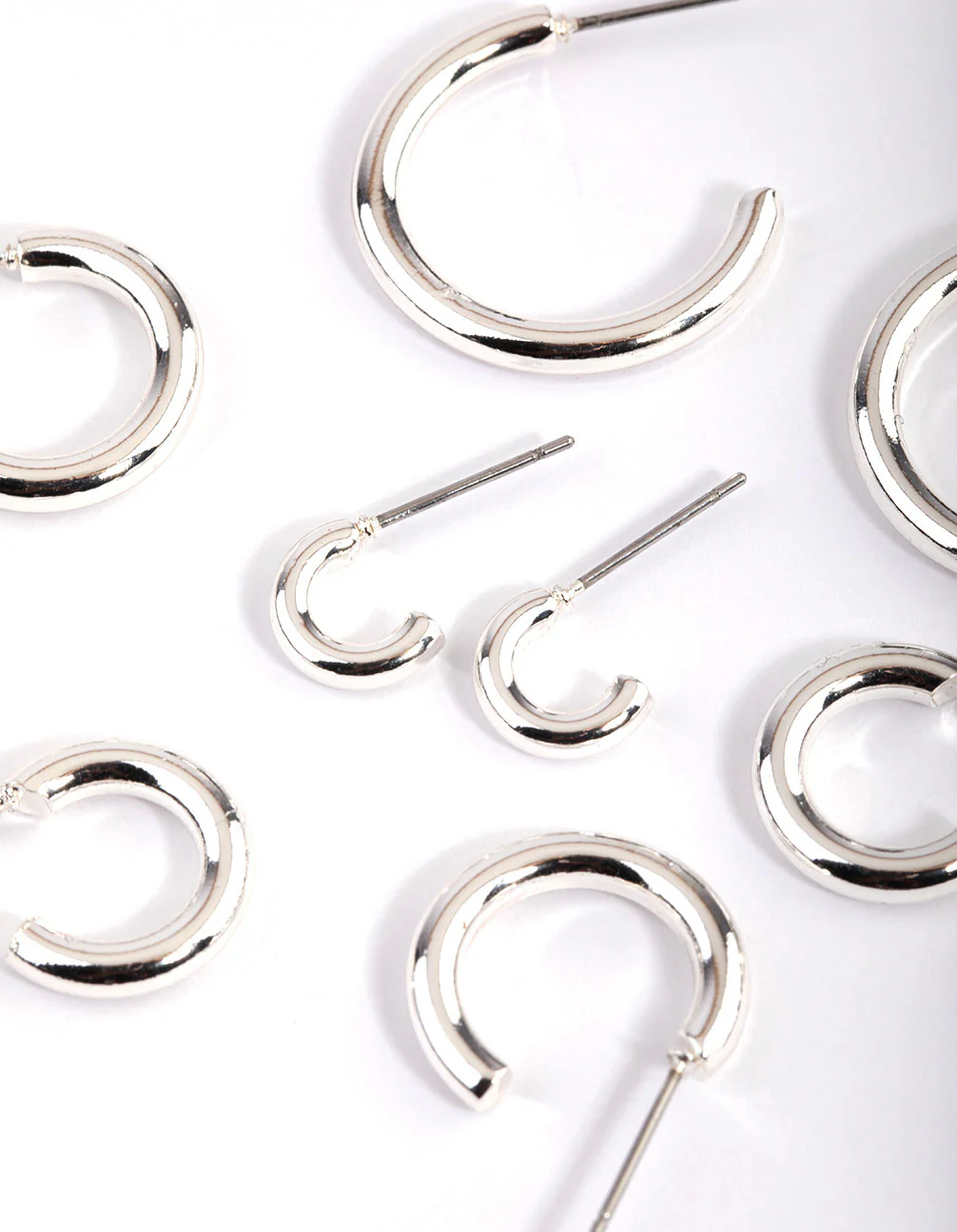 Silver Basic Round Hoop Earrings 4-Pack - Image 2