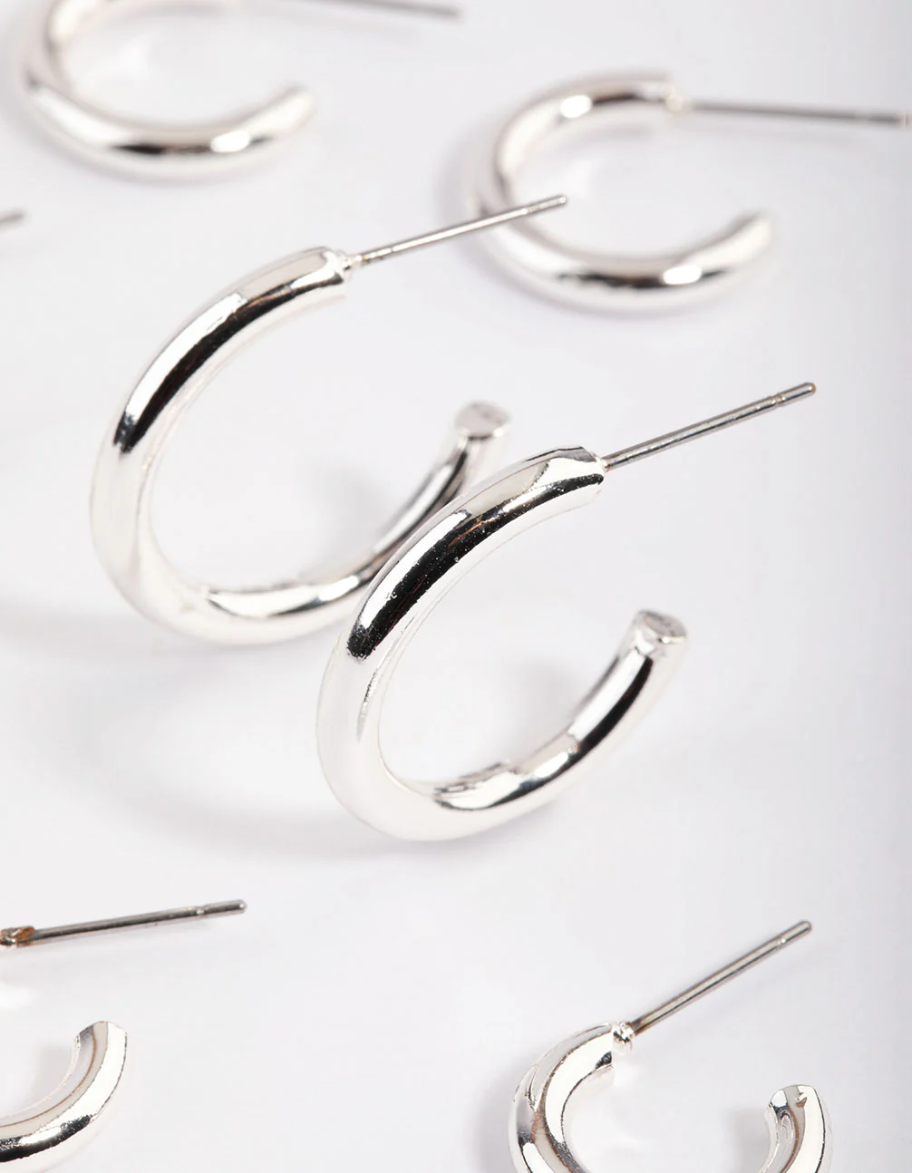 Silver Basic Round Hoop Earrings 4-Pack - Image 3
