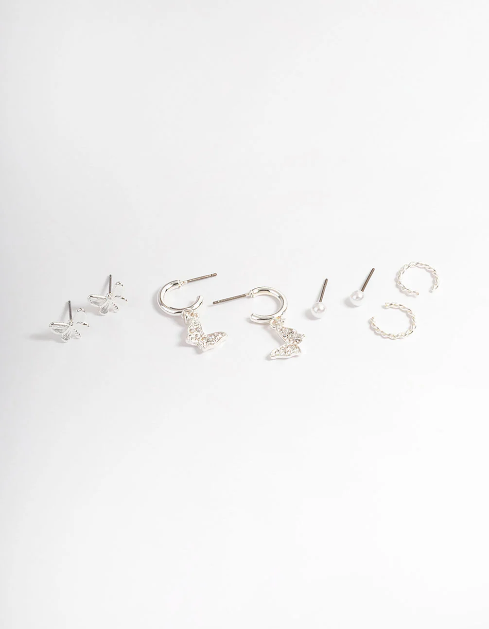 Silver Crystal Butterfly & Pearl Earrings 4-Pack